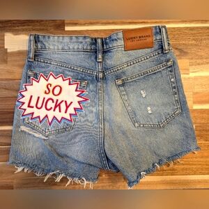 Lucky Brand Women Size 4/ 27" So Lucky" Distressed Highrise Cutoff Jean Shorts